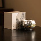 Silver Lined Lotus KungFu Tea Cup with HandPainted Dragon Landscape