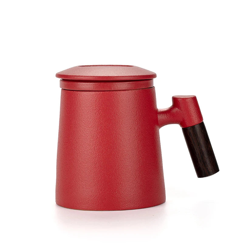 Ceramic Tea Cups Mugs with Lids Set- Filtered Tea Separation System
