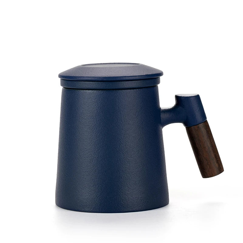 Ceramic Tea Cups Mugs with Lids Set- Filtered Tea Separation System