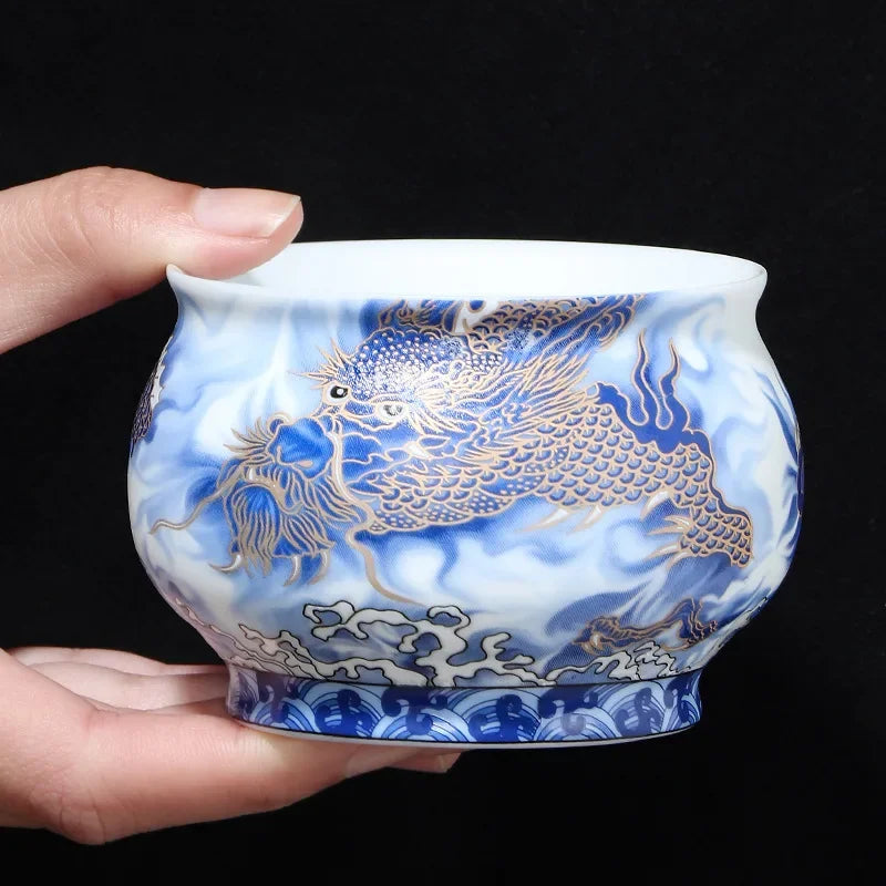 Handmade Dragon Shengshi Ceramic Teacup with Handpainted Textures