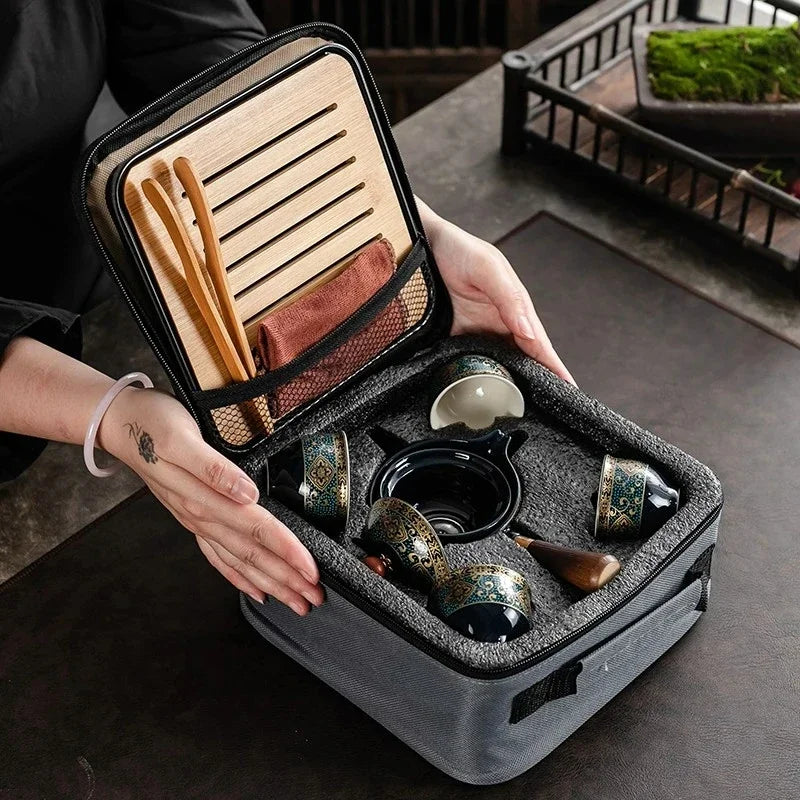 Chinese KungFu Sand Ceramic Tea Set with Cups - Travel Edition
