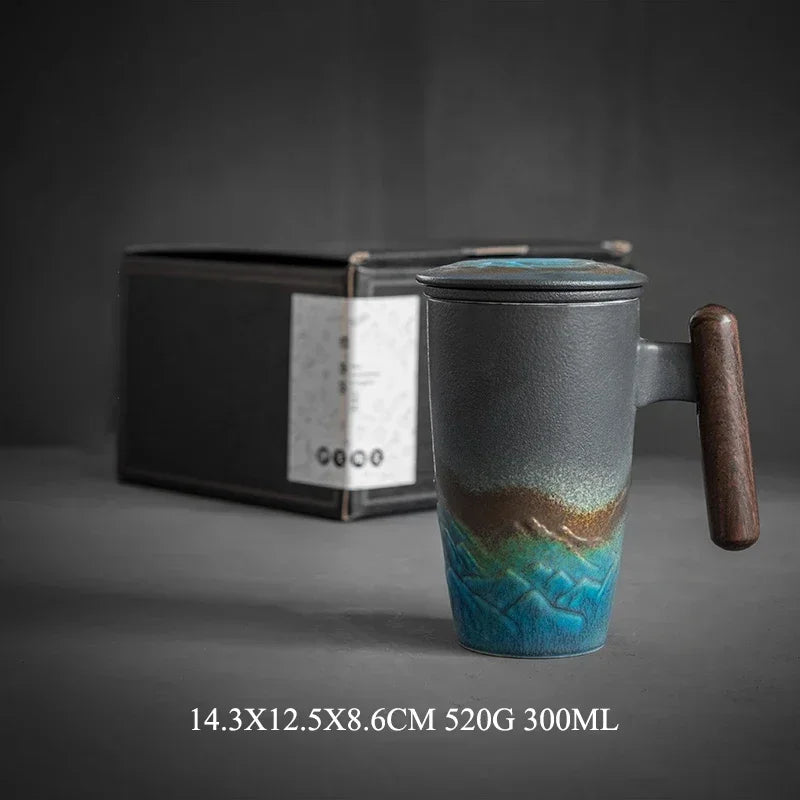 Luxury Retro Tea Cup Ceramic Mug with Filtering System