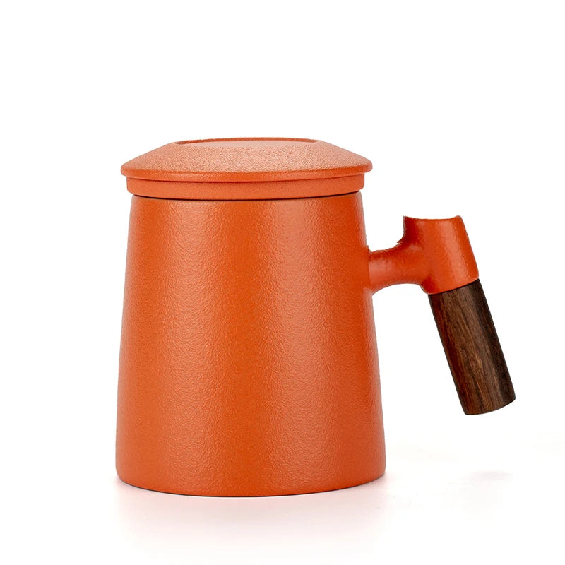 Ceramic Tea Cups Mugs with Lids Set- Filtered Tea Separation System