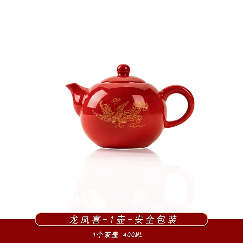 Dragon and Phoenix Porcelain Teapot Set