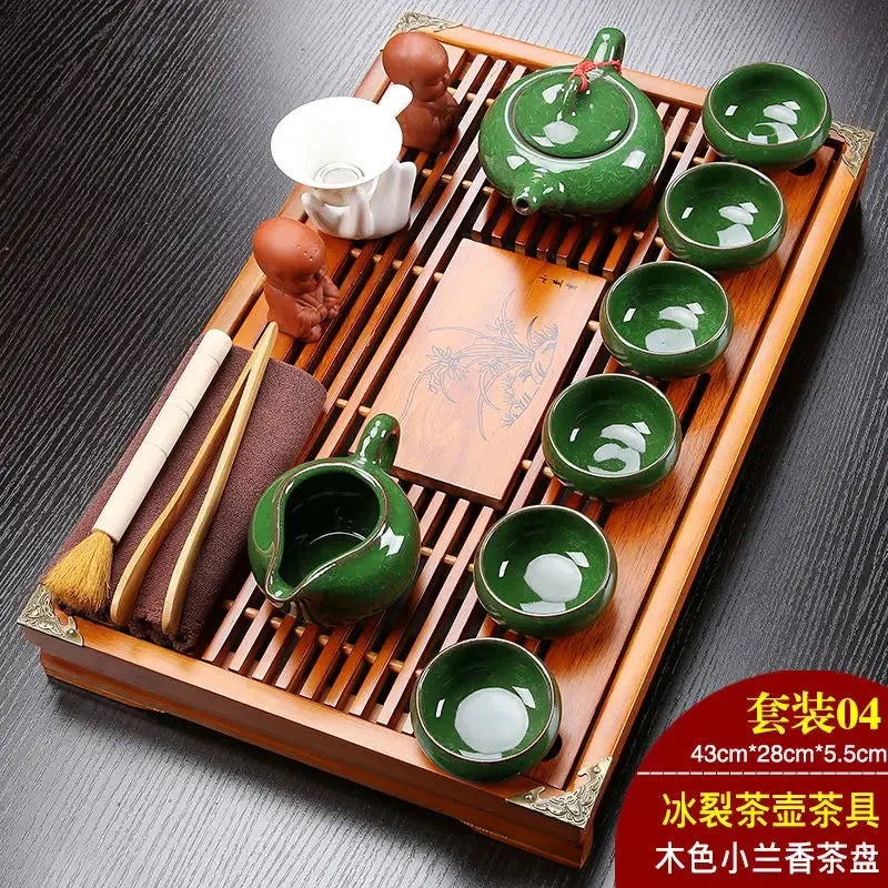 Yixing Ceramic KungFu Tea Set with Tea Tray and Teapot