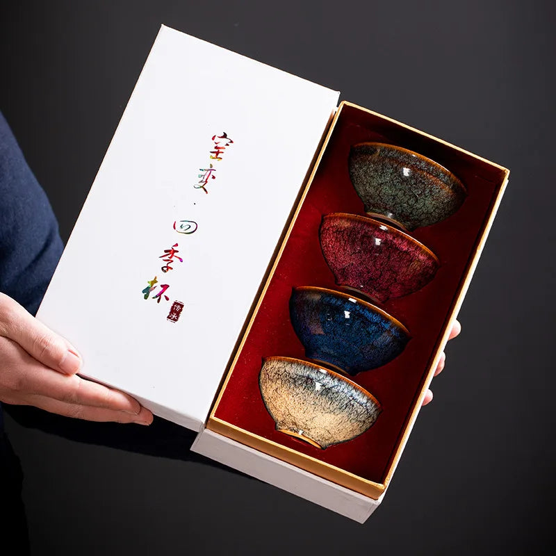 Kiln Change Four Seasons Cup Master Tea Bowl Gift Box