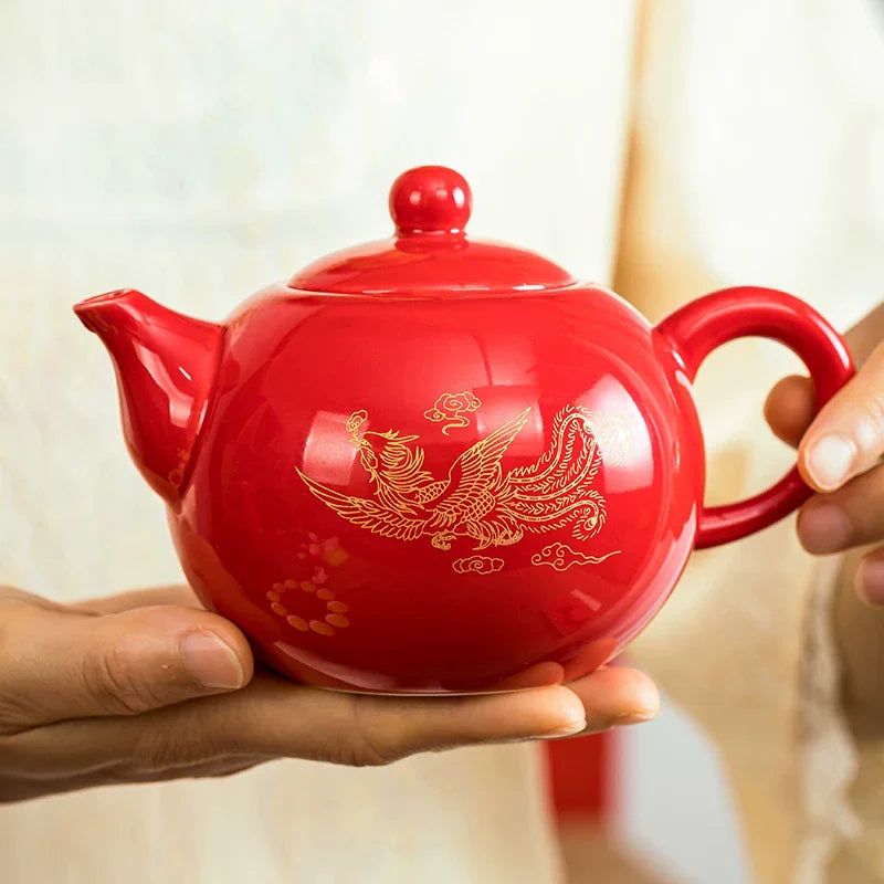 Dragon and Phoenix Porcelain Teapot Set