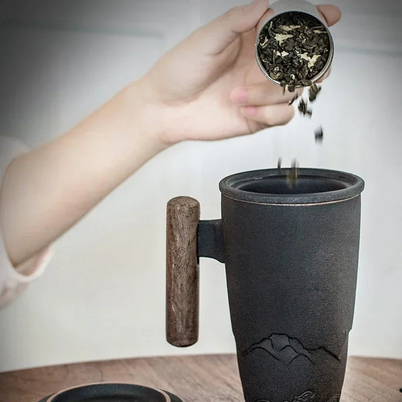 Luxury Retro Tea Cup Ceramic Mug with Filtering System
