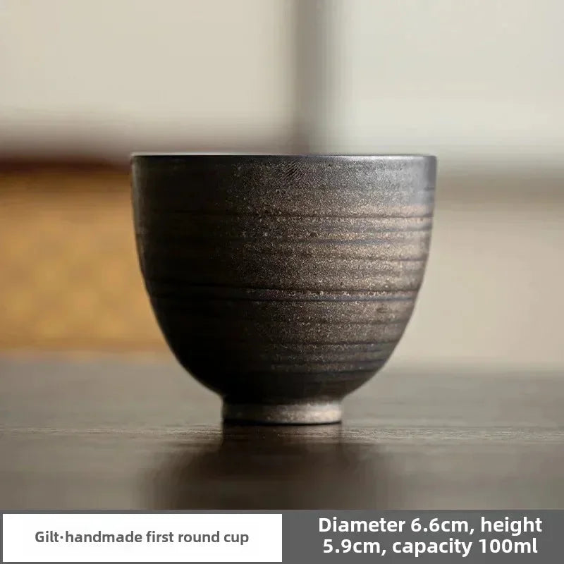 Wabi-Sabi Handcrafted Stoneware Tea Cup: Artisanal Earth-Toned Tasting Cup