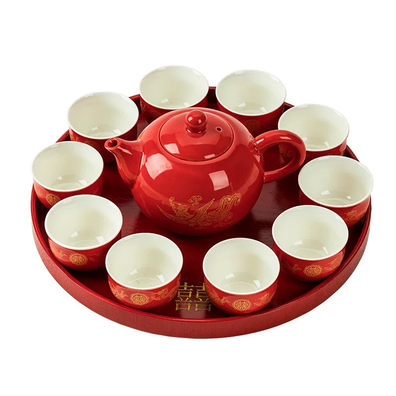 Dragon and Phoenix Porcelain Teapot Set