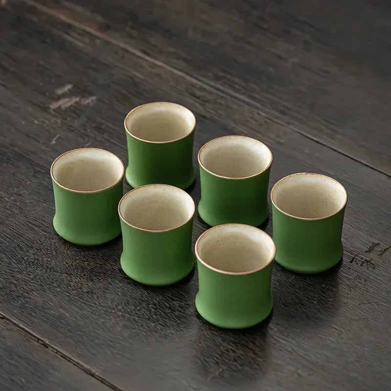 Green Glaze Bamboo Tea Cup