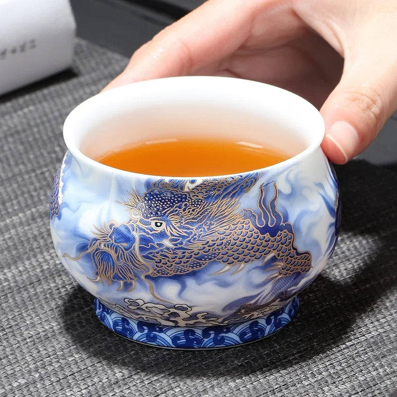Handmade Dragon Shengshi Ceramic Teacup with Handpainted Textures
