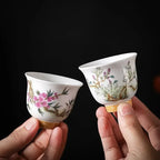 Twelve Flower Gods Enamel Pastel Ceramics KungFu TeaCup Giftbox Set