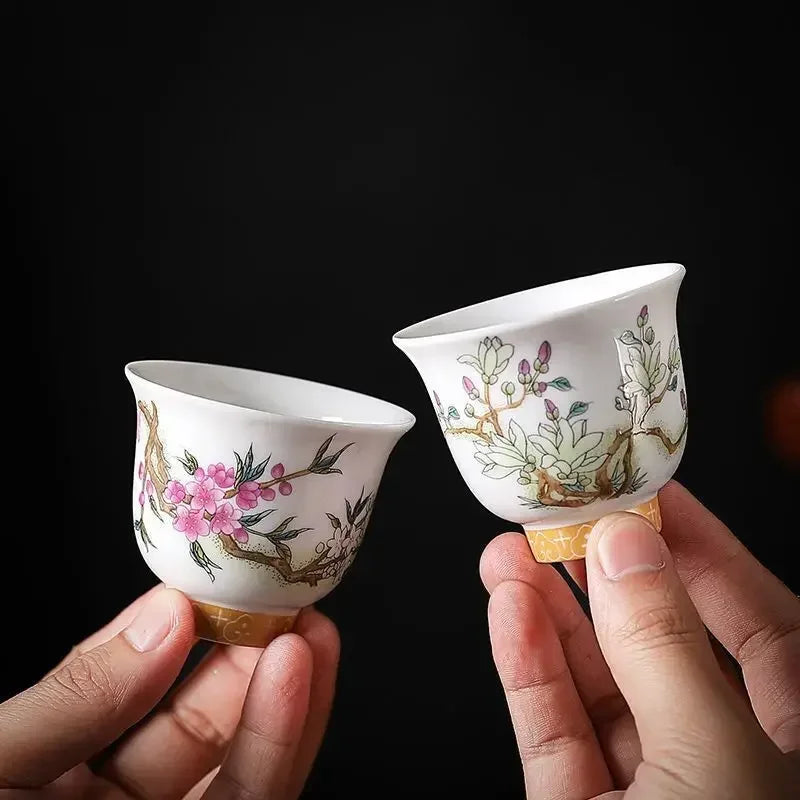 Twelve Flower Gods Enamel Pastel Ceramics KungFu TeaCup Giftbox Set