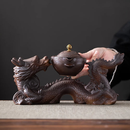 Asian Dragon Tea Set with Semi-Automatic Dragon Teapot