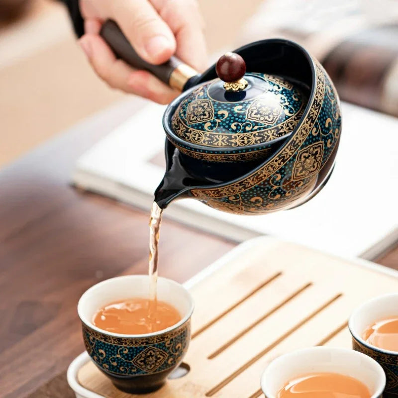 Chinese KungFu Sand Ceramic Tea Set with Cups - Travel Edition