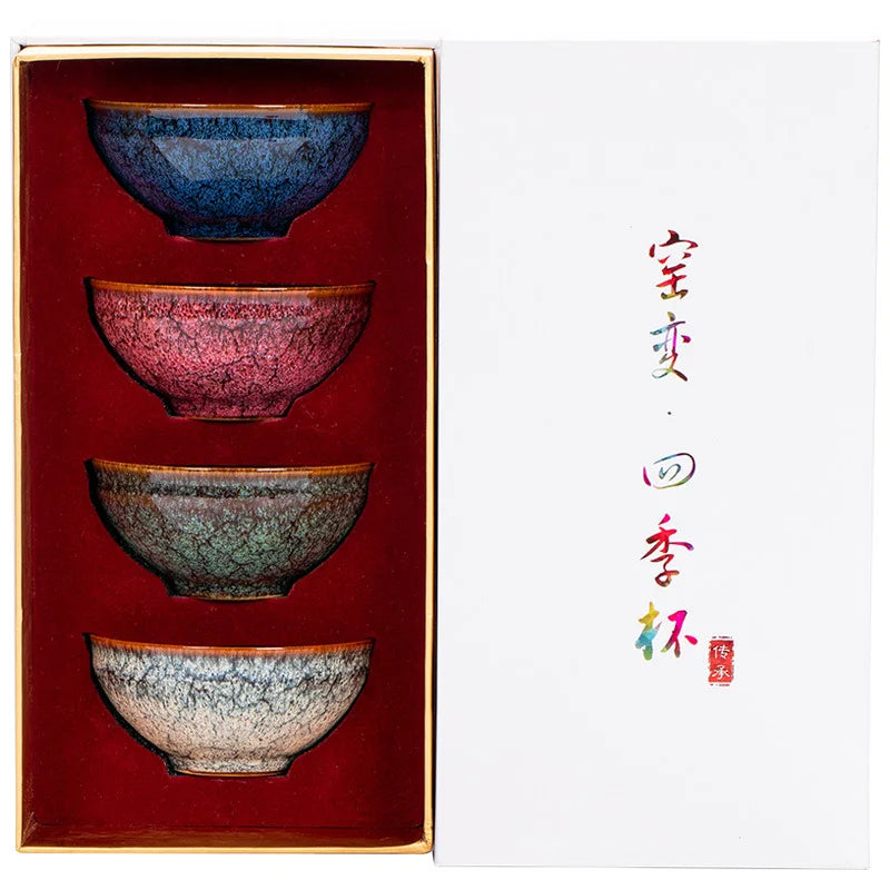 Kiln Change Four Seasons Cup Master Tea Bowl Gift Box