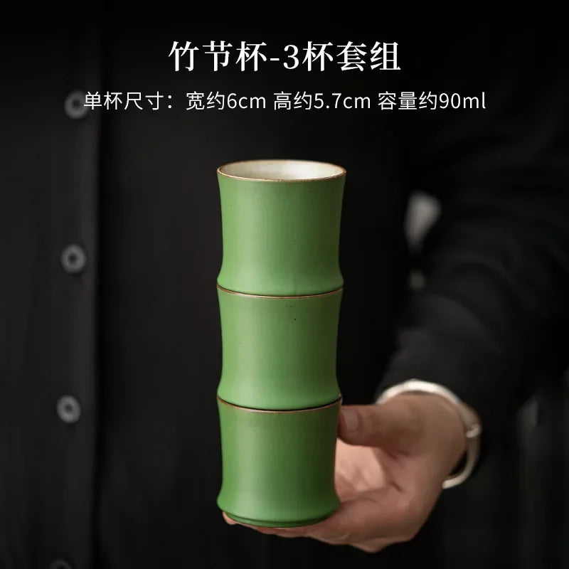 Green Glaze Bamboo Tea Cup