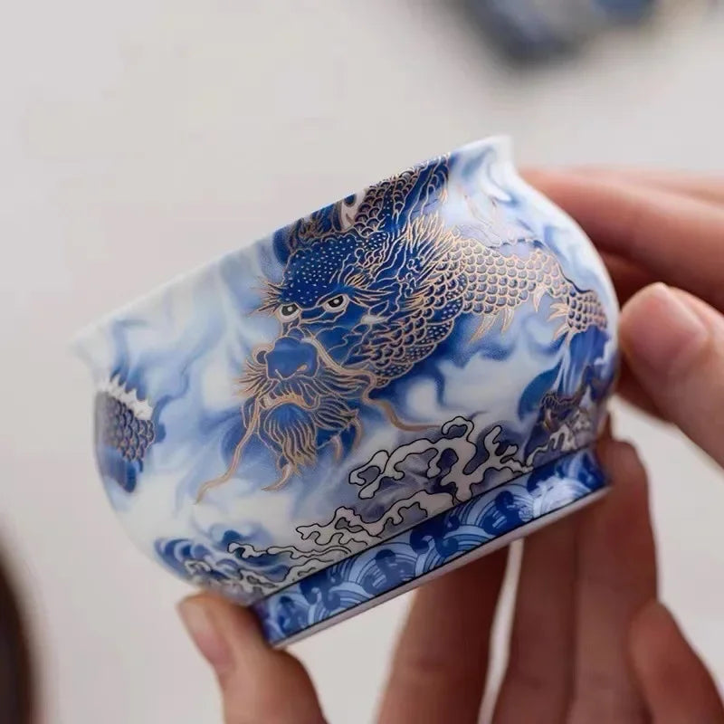 Handmade Dragon Shengshi Ceramic Teacup with Handpainted Textures