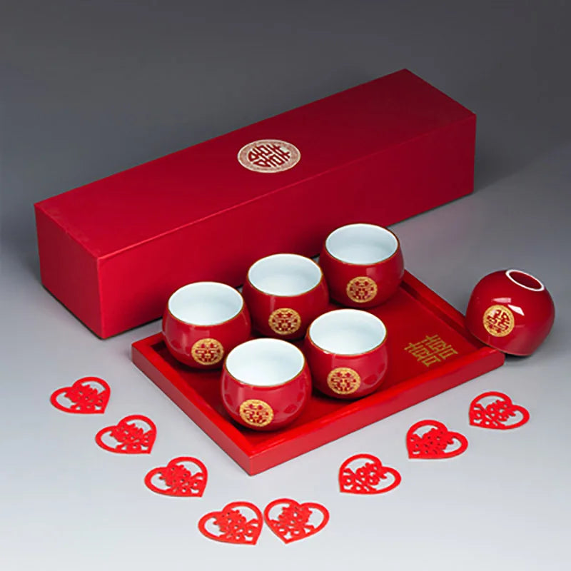 Chinese Traditional Porcelain Red Tea Cup - Luxury Gift Box