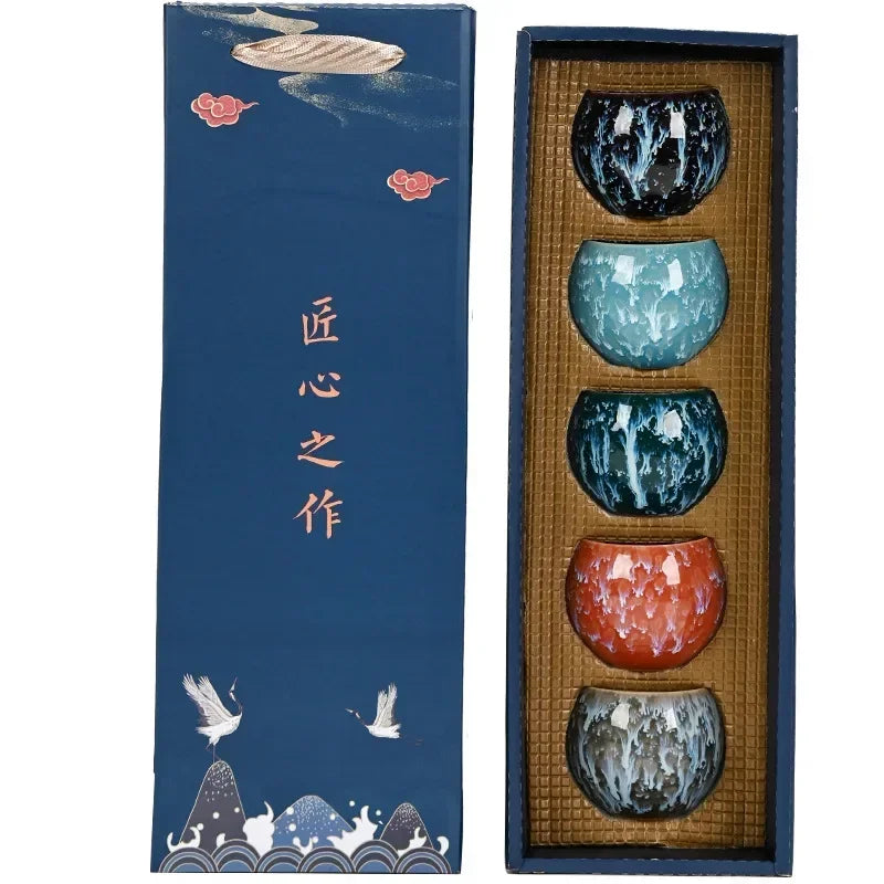The Celestial Glaze - Artisan Kiln-Change Tea Cup Gift Set