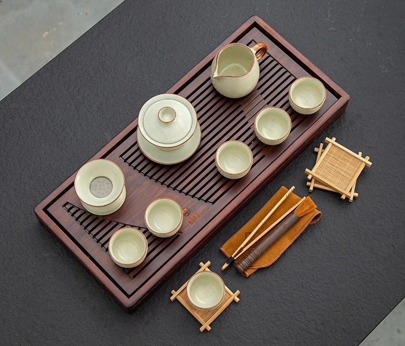 Yixing Ceramic KungFu Tea Set with Tea Tray and Teapot
