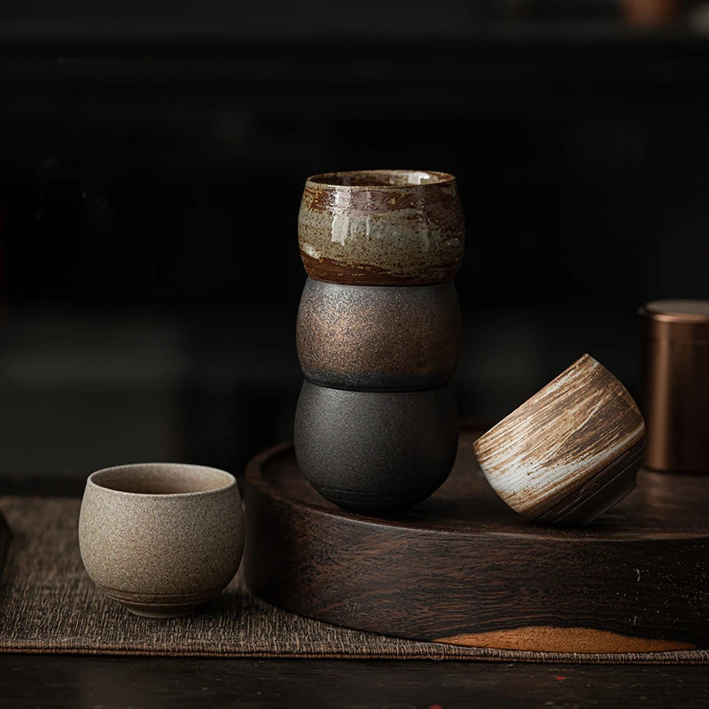 Wabi-Sabi Handcrafted Stoneware Tea Cup: Artisanal Earth-Toned Tasting Cup