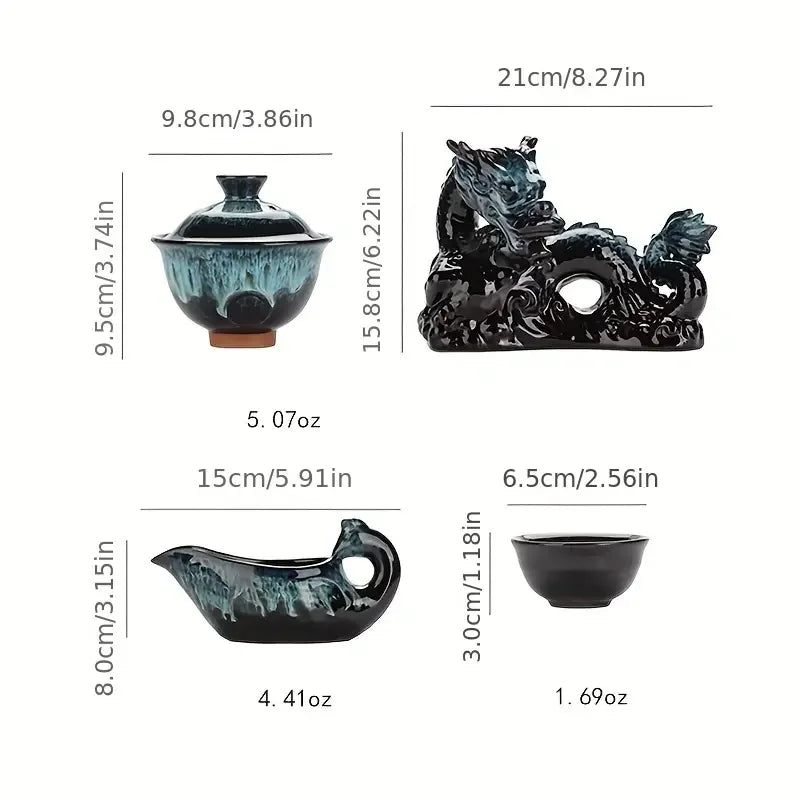 Imperial Dragon Artisan Kungfu Tea Set with Cups