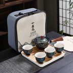 Chinese KungFu Sand Ceramic Tea Set with Cups - Travel Edition