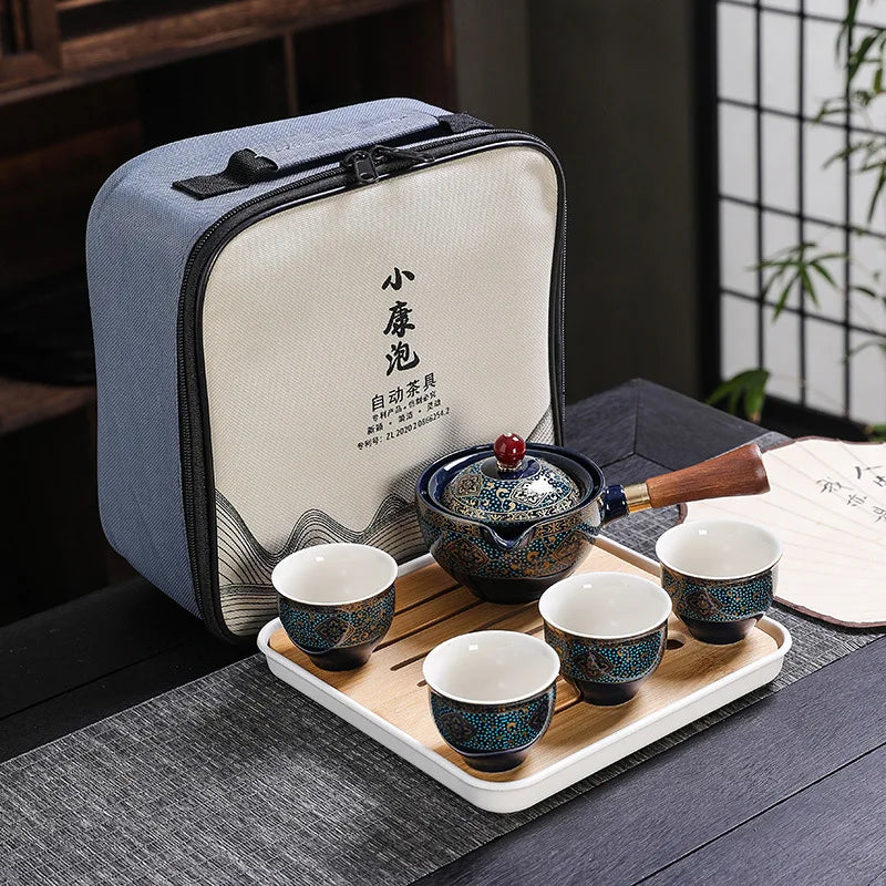 Chinese KungFu Sand Ceramic Tea Set with Cups - Travel Edition