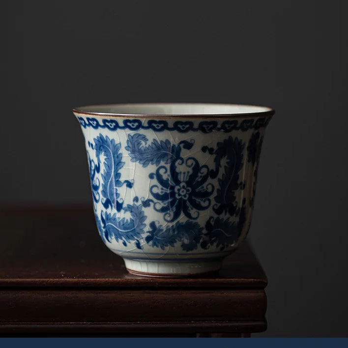 Antique Ceramic Tea Cup - Entwined Lotus Stems