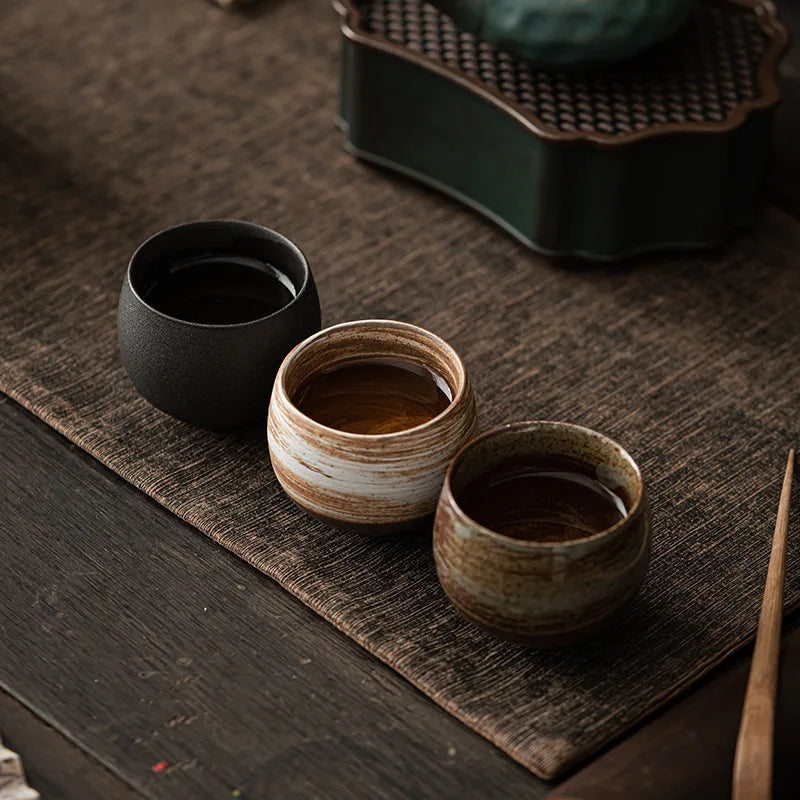Wabi-Sabi Handcrafted Stoneware Tea Cup: Artisanal Earth-Toned Tasting Cup
