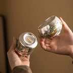 Silver Lined Lotus KungFu Tea Cup with HandPainted Dragon Landscape