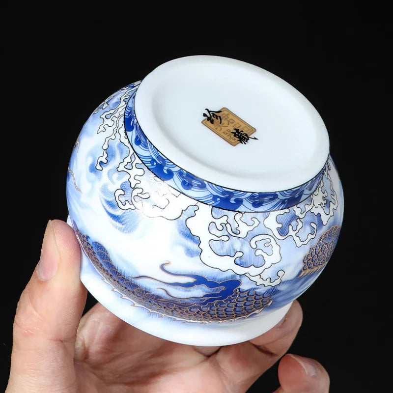 Handmade Dragon Shengshi Ceramic Teacup with Handpainted Textures