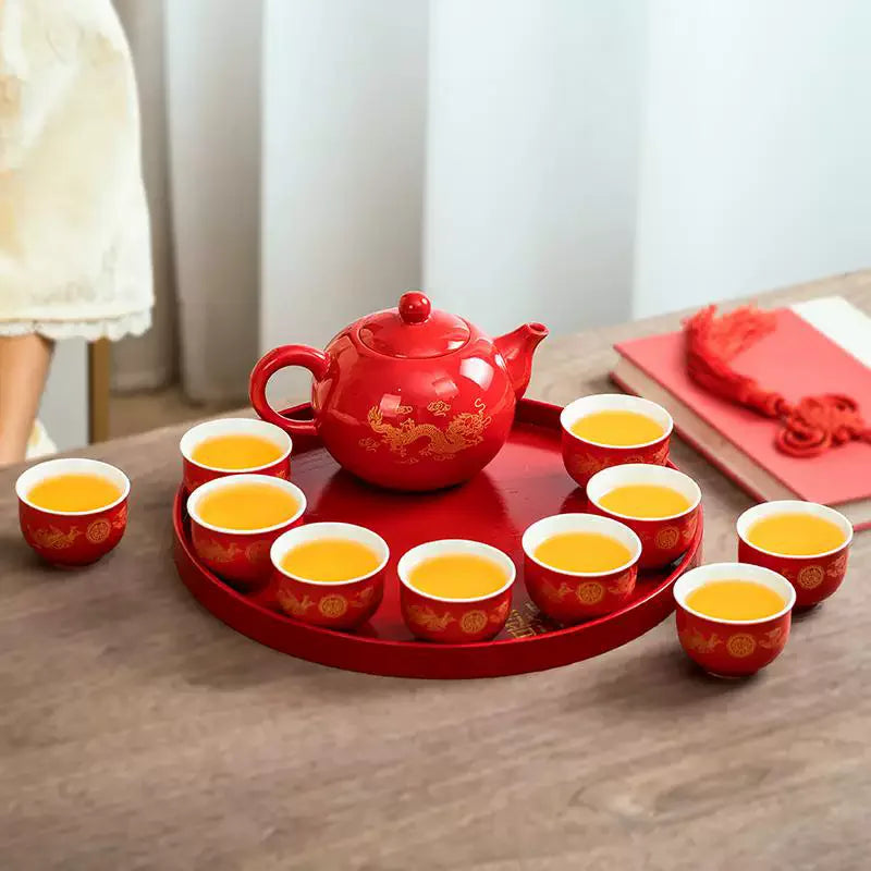Dragon and Phoenix Porcelain Teapot Set