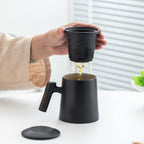 Ceramic Tea Cups Mugs with Lids Set- Filtered Tea Separation System