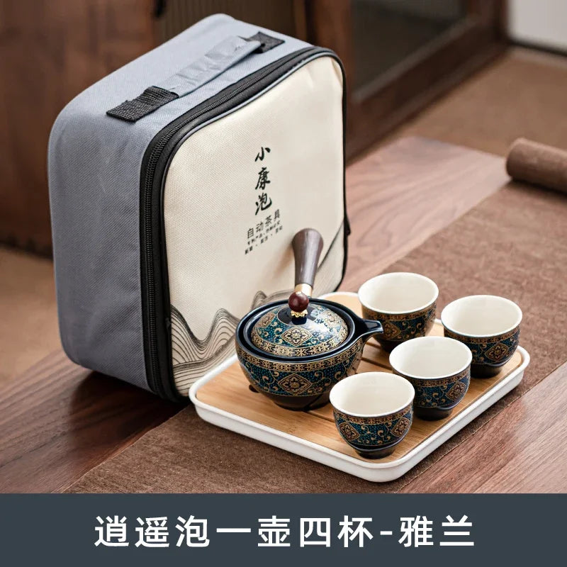 Chinese KungFu Sand Ceramic Tea Set with Cups - Travel Edition
