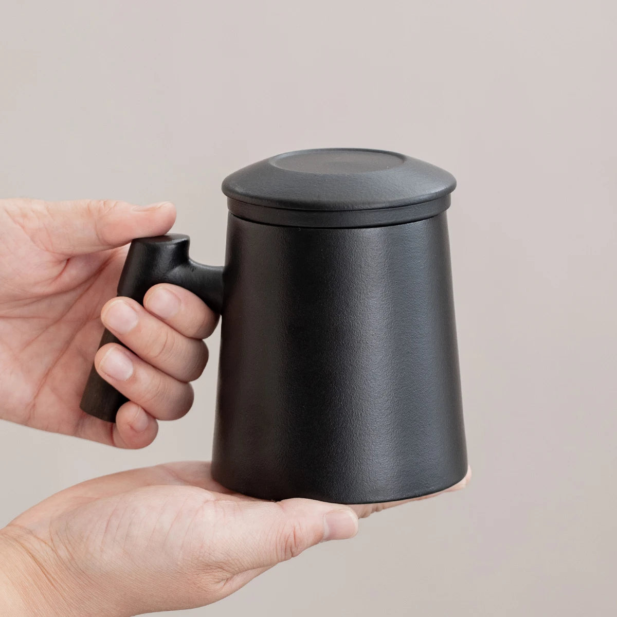 Ceramic Tea Cups Mugs with Lids Set- Filtered Tea Separation System