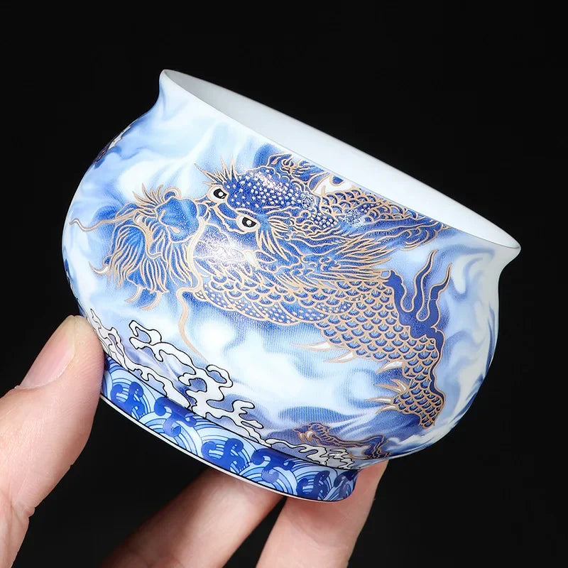 Handmade Dragon Shengshi Ceramic Teacup with Handpainted Textures
