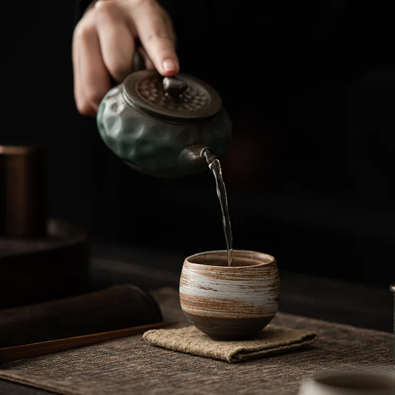 Wabi-Sabi Handcrafted Stoneware Tea Cup: Artisanal Earth-Toned Tasting Cup