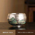 Silver Lined Lotus KungFu Tea Cup with HandPainted Dragon Landscape