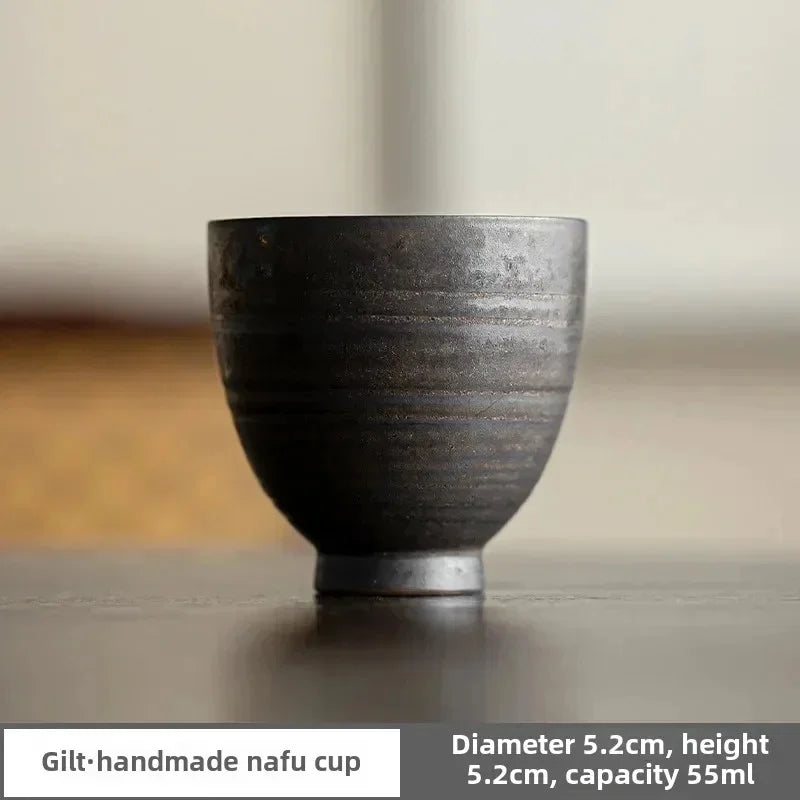 Wabi-Sabi Handcrafted Stoneware Tea Cup: Artisanal Earth-Toned Tasting Cup