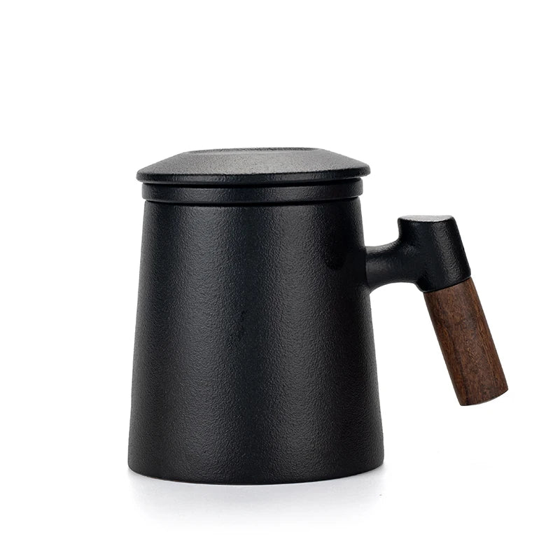 Ceramic Tea Cups Mugs with Lids Set- Filtered Tea Separation System