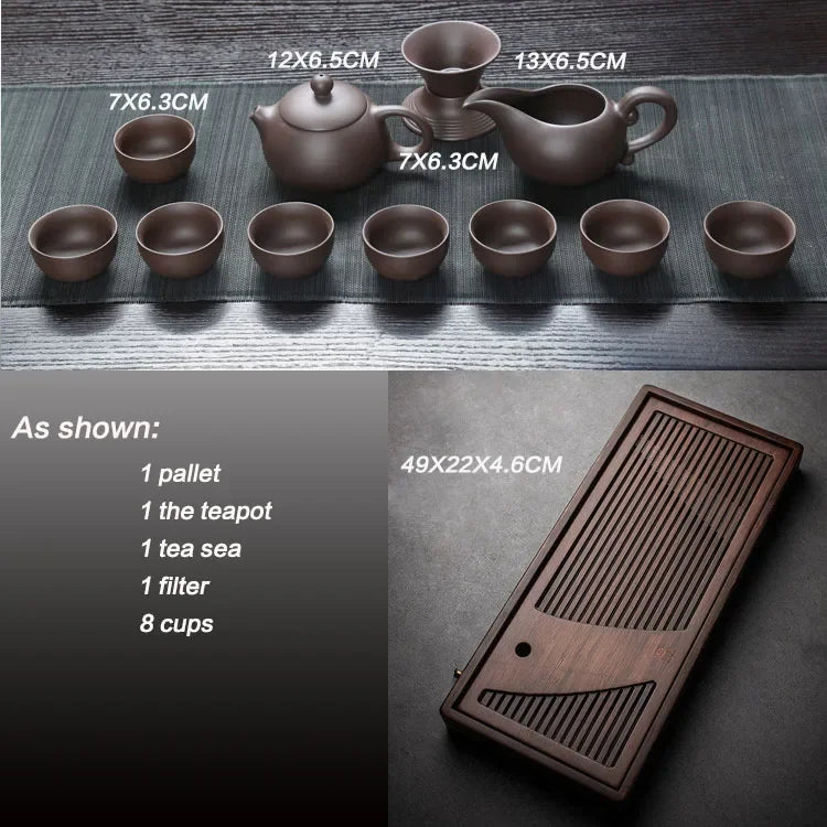 Yixing Ceramic KungFu Tea Set with Tea Tray and Teapot