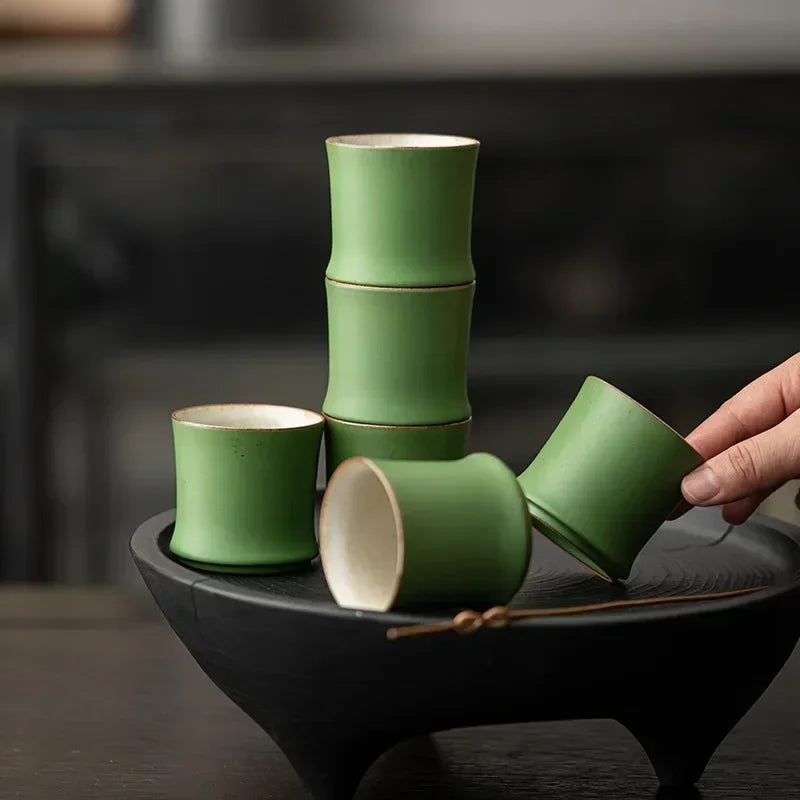 Green Glaze Bamboo Tea Cup