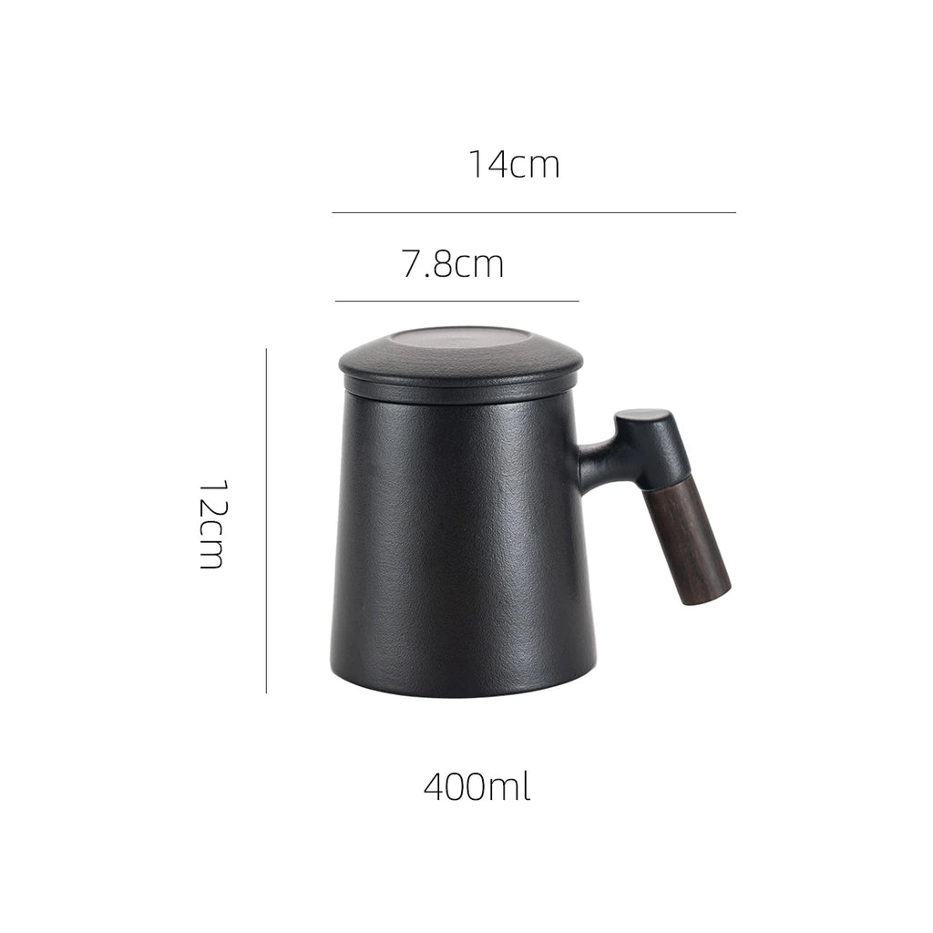 Ceramic Tea Cups Mugs with Lids Set- Filtered Tea Separation System