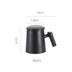 Ceramic Tea Cups Mugs with Lids Set- Filtered Tea Separation System