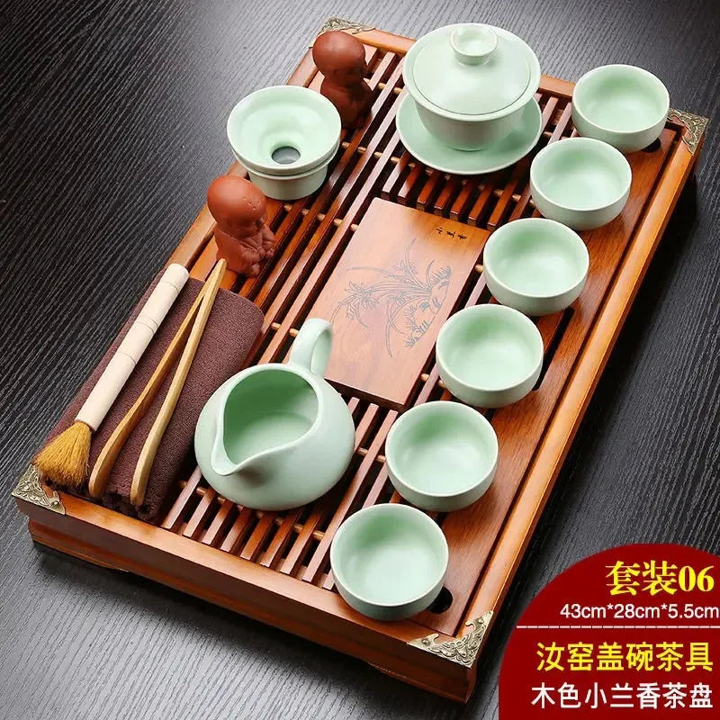 Yixing Ceramic KungFu Tea Set with Tea Tray and Teapot