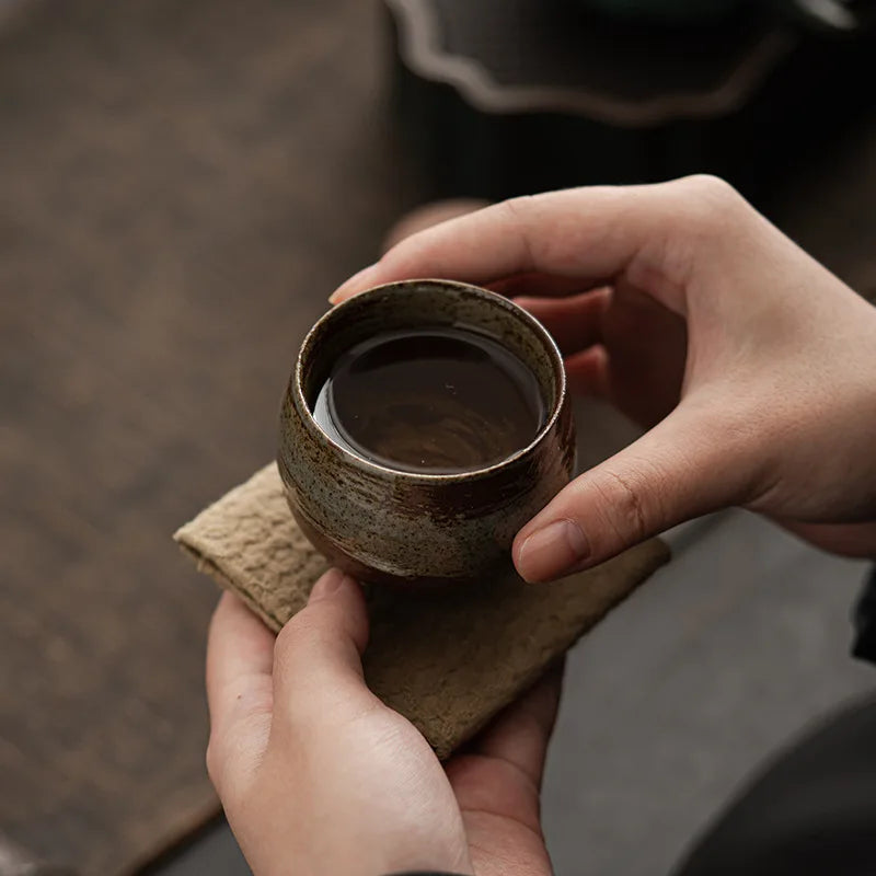 Wabi-Sabi Handcrafted Stoneware Tea Cup: Artisanal Earth-Toned Tasting Cup