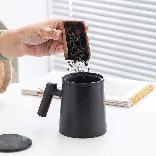 Ceramic Tea Cups Mugs with Lids Set- Filtered Tea Separation System